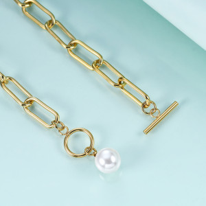 Stainless Steel Necklace Gothic Pearl Pendant Collar Solid Stainless Steel OT Buckle Chain