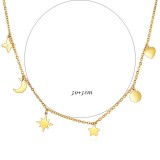 Five-pointed star sun and moon stainless steel necklace ladies fashion clavicle chain