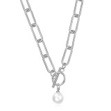 Stainless Steel Necklace Gothic Pearl Pendant Collar Solid Stainless Steel OT Buckle Chain