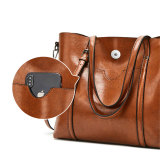 Oil wax leather single-shoulder diagonal bag all-match lady big bag fit 18mm snap button jewelry