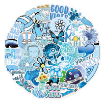 50pcs  Blue and fresh  graffiti stickers decorative suitcase notebook waterproof detachable stickers