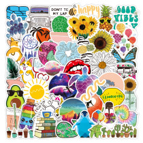 50pcs Water bottle flower  graffiti stickers decorative suitcase notebook waterproof detachable stickers