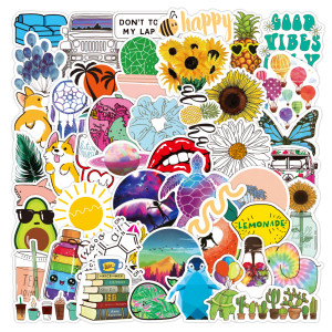 50pcs Water bottle flower  graffiti stickers decorative suitcase notebook waterproof detachable stickers
