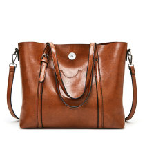Oil wax leather single-shoulder diagonal bag all-match lady big bag fit 18mm snap button jewelry
