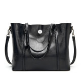 Oil wax leather single-shoulder diagonal bag all-match lady big bag fit 18mm snap button jewelry