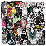 50pcs  Black and white punk gothic  graffiti stickers decorative suitcase notebook waterproof detachable stickers
