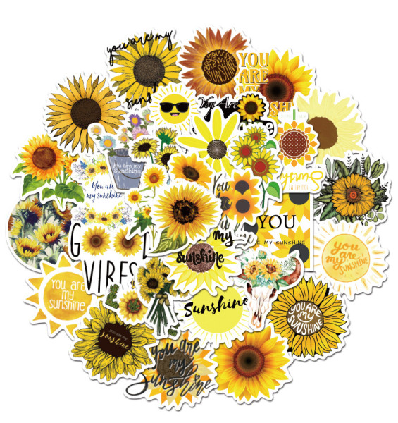 50pcs  Flower sunflower bee butterfly  graffiti stickers decorative suitcase notebook waterproof detachable stickers