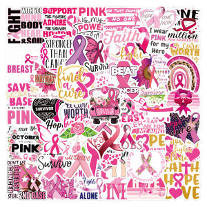 50pcs Pink ribbon  graffiti stickers decorative suitcase notebook waterproof detachable stickers