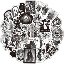 50pcs  Black and white punk gothic  graffiti stickers decorative suitcase notebook waterproof detachable stickers