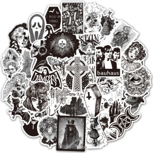 50pcs  Black and white punk gothic  graffiti stickers decorative suitcase notebook waterproof detachable stickers