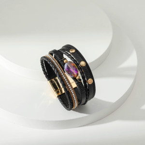 Multi-layer leather strap, hand-woven bracelet, leather animal pattern design, crystal stone accessories, retro bracelet