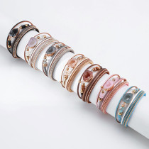 pu bracelet millet beads crystal hollow stone pendant Leather Bracelet