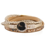 Ring horsehair animal print design long leather strap snake print magnetic buckle bracelet