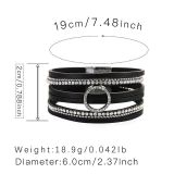 Hollow circle accessories temperament bracelet women diamond light luxury multilayer leather magnetic buckle bracelet