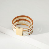 Multi-layer crystal stone bracelet with diamonds and hollow copper tube hand-woven bracelet