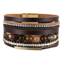 Multi-layer crystal stone bracelet with diamonds and hollow copper tube hand-woven bracelet