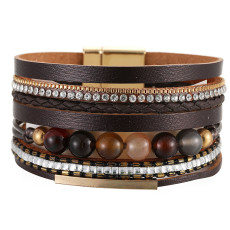 Multi-layer crystal stone bracelet with diamonds and hollow copper tube hand-woven bracelet