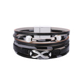 Leopard Printed Pearl Copper Tube Figure 8 Accessories Multilayer Magnetic Leather Bracelet