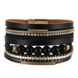 Multi-layer crystal stone bracelet with diamonds and hollow copper tube hand-woven bracelet