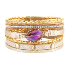 Multi-layer leather strap, hand-woven bracelet, leather animal pattern design, crystal stone accessories, retro bracelet