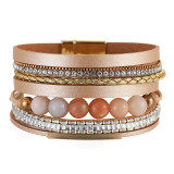 Multi-layer crystal stone bracelet with diamonds and hollow copper tube hand-woven bracelet