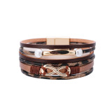 Leopard Printed Pearl Copper Tube Figure 8 Accessories Multilayer Magnetic Leather Bracelet