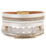 Multi-layer crystal stone bracelet with diamonds and hollow copper tube hand-woven bracelet