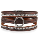 Hollow circle accessories temperament bracelet women diamond light luxury multilayer leather magnetic buckle bracelet