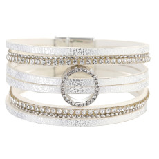 Hollow circle accessories temperament bracelet women diamond light luxury multilayer leather magnetic buckle bracelet