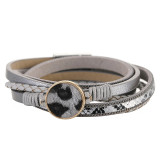 Ring horsehair animal print design long leather strap snake print magnetic buckle bracelet