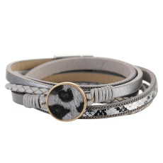 Ring horsehair animal print design long leather strap snake print magnetic buckle bracelet