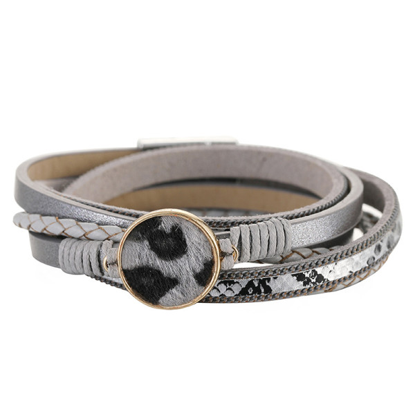 Ring horsehair animal print design long leather strap snake print magnetic buckle bracelet