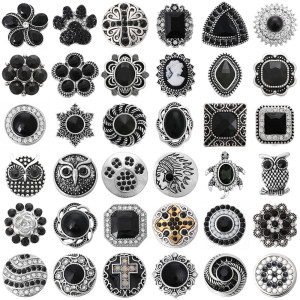 20MM Black and white design enamel Rhinestone Metal snap buttons