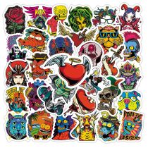 50pcs  Horror creative skull  graffiti stickers decorative suitcase notebook waterproof detachable stickers
