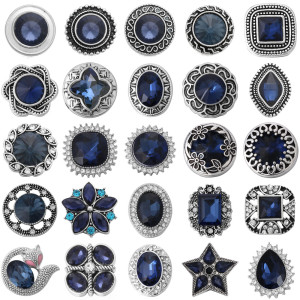 20MM Navy blue design enamel Rhinestone Metal snap buttons