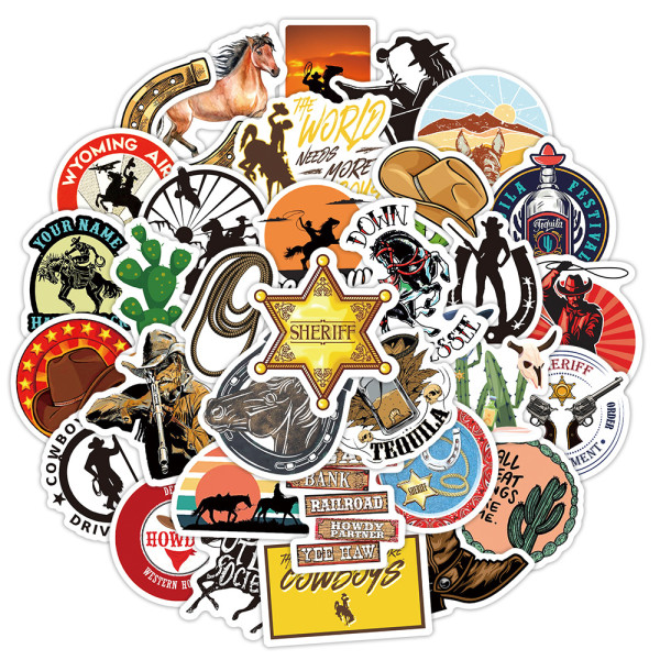 50pcs  Cowboy  graffiti stickers decorative suitcase notebook waterproof detachable stickers