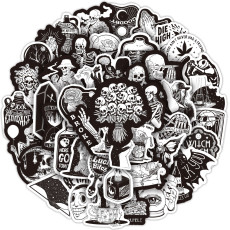 50pcs  Black and White Horror Goth  graffiti stickers decorative suitcase notebook waterproof detachable stickers