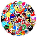 50pcs Collection of various brand logos  graffiti stickers decorative suitcase notebook waterproof detachable stickers