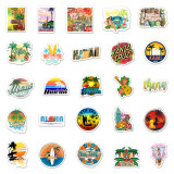 50pcs Hawaiian landscape  graffiti stickers decorative suitcase notebook waterproof detachable stickers