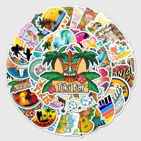 50pcs Hawaiian landscape  graffiti stickers decorative suitcase notebook waterproof detachable stickers