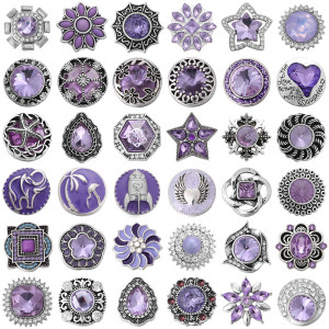 20MM Light purple design enamel Rhinestone Metal snap buttons