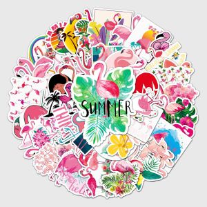 50pcs Flamingo graffiti stickers decorative suitcase notebook waterproof detachable stickers