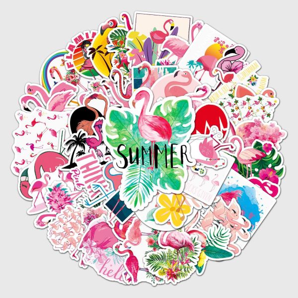 50pcs Flamingo graffiti stickers decorative suitcase notebook waterproof detachable stickers