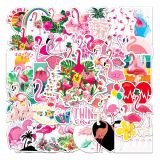 50pcs Flamingo graffiti stickers decorative suitcase notebook waterproof detachable stickers