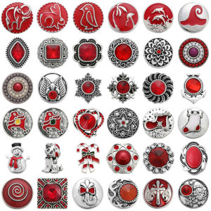 20MM Christmas red  design Rhinestone enamel Metal snap buttons