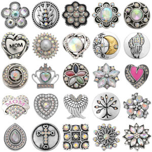 20MM White design Rhinestone enamel Metal snap buttons