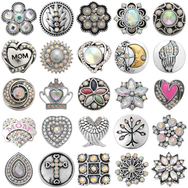 20MM White design Rhinestone enamel Metal snap buttons
