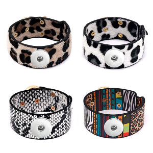 Top genuine leather 18mm  snap button bracelet new type Faux fur Bracelet  fit 20mm snaps chunks