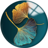 20MM Green Leaves Pattern Print  glass snaps buttons