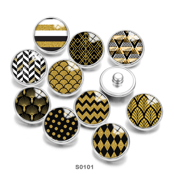 20MM Black Pattern Print  glass snaps buttons
